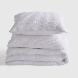 QUINCE Organic Luxe Honeycomb Duvet Cover Set King/Cal King White 4486